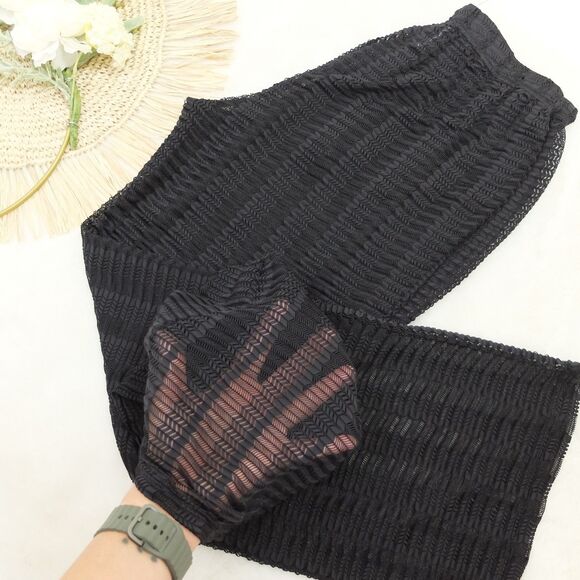 Waves to Coat Black Mesh Drawstring Beach Coverup Pants Size Small - Picture 4 of 5